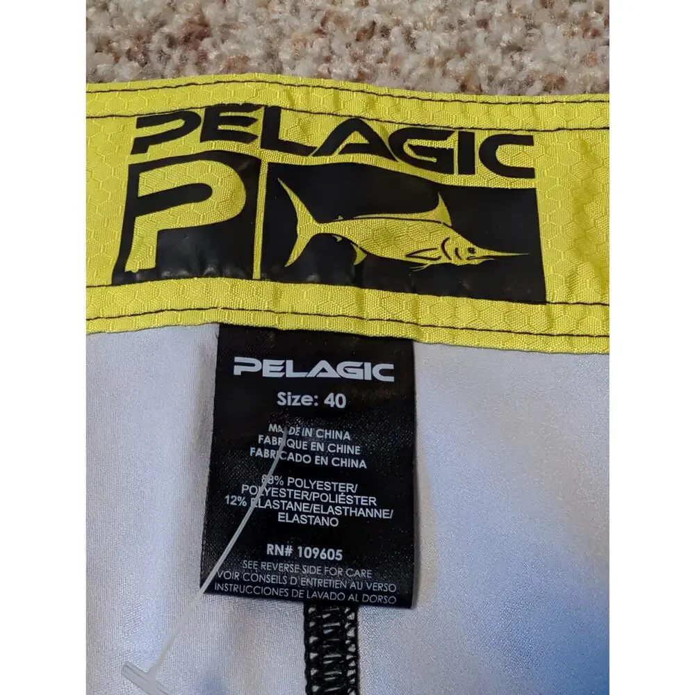 PELAGIC Ridgemont Mens 40;  Swim/board shorts, black/gray; Fishing, yellow trim